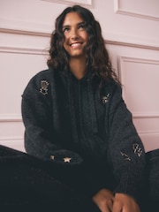 Rockett St George Charcoal Grey Doodles Knitted Hoodie - Image 5 of 12
