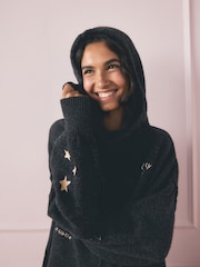 Rockett St George Charcoal Grey Doodles Knitted Hoodie - Image 7 of 12