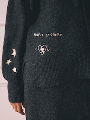 Rockett St George Charcoal Grey Doodles Knitted Hoodie - Image 9 of 12