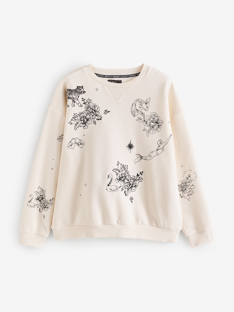 Rockett St George Ecru Tiger Tattoo Sweatshirt - Image 1 of 10