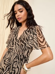 Friends Like These Ivory Animal Chiffon Ruche Waist Mini Dress - Image 3 of 4