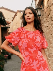 Friends Like These Orange Raglan Puff Sleeve Tiered Midi Dress - Image 2 of 4
