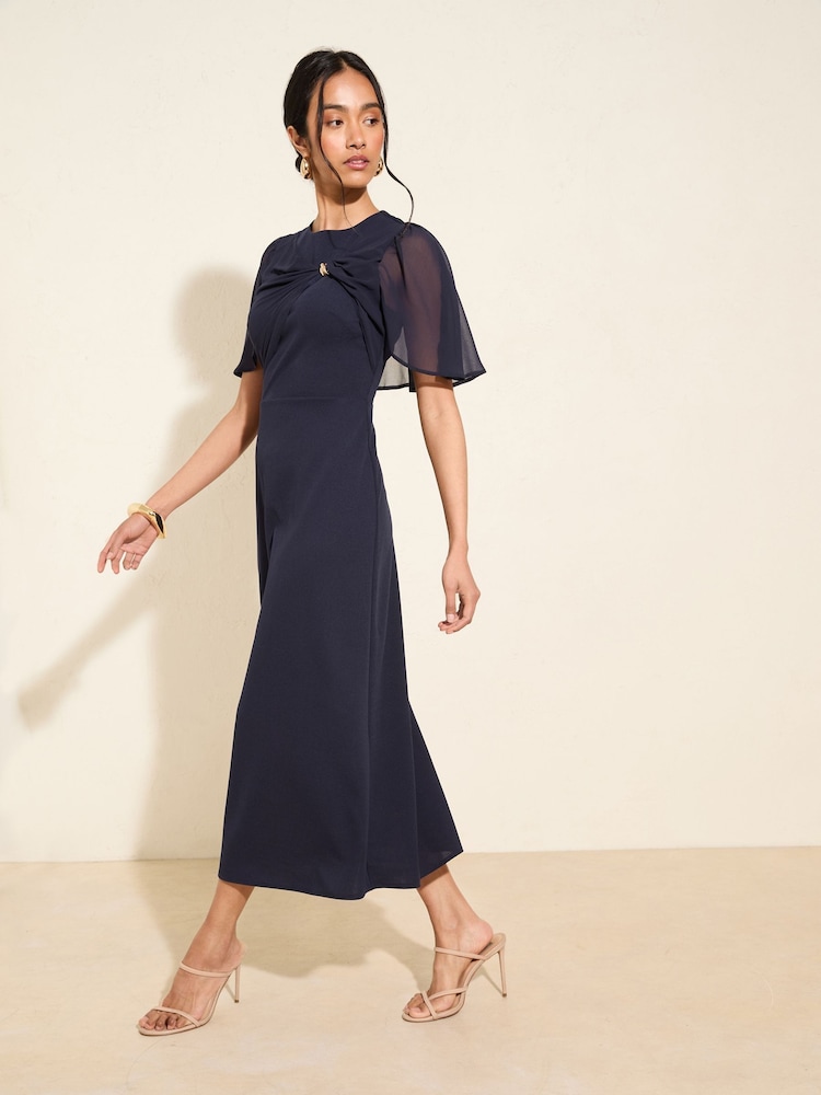 Friends Like These Navy Scuba Midi Dress With Chiffon Overlay - Image 1 of 4 Friends Like These Navy Scuba Midi Dress With Chiffon Overlay - Image 1 of 4