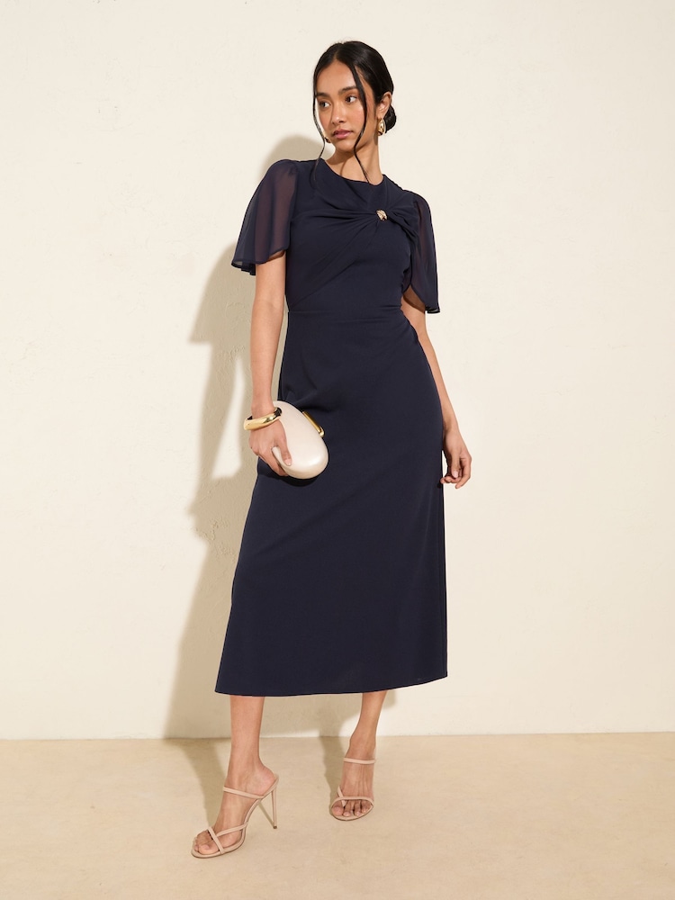 Friends Like These Navy Scuba Midi Dress With Chiffon Overlay - Image 2 of 4 Friends Like These Navy Scuba Midi Dress With Chiffon Overlay - Image 2 of 4