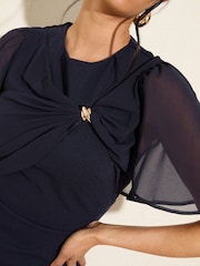 Friends Like These Navy Scuba Midi Dress With Chiffon Overlay - Image 3 of 4