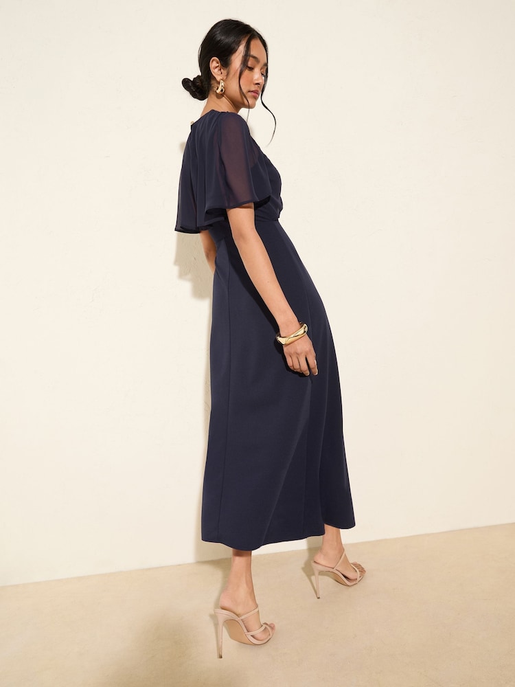Friends Like These Navy Scuba Midi Dress With Chiffon Overlay - Image 4 of 4 Friends Like These Navy Scuba Midi Dress With Chiffon Overlay - Image 4 of 4
