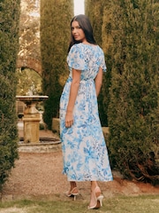 Friends Like These Blue Chiffon V-Neck Angel Sleeve Midi Dress - Image 4 of 4
