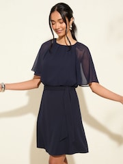 Friends Like These Navy Blue Scuba Chiffon Flutter Sleeve Mini Dress - Image 3 of 5