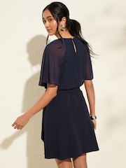 Friends Like These Navy Blue Scuba Chiffon Flutter Sleeve Mini Dress - Image 5 of 5