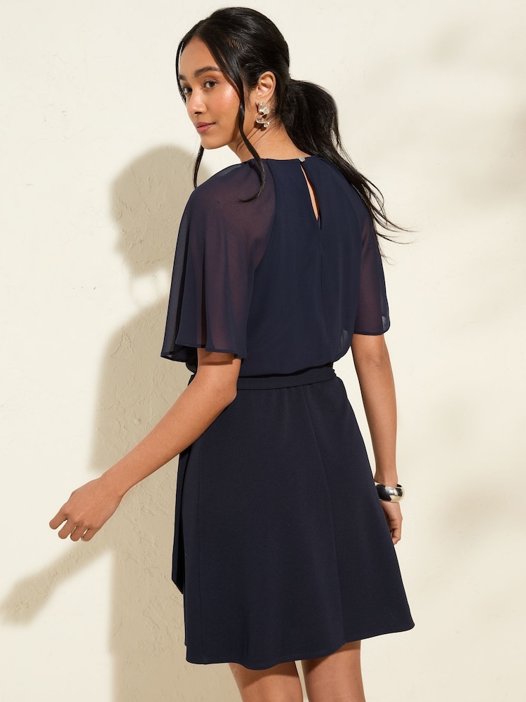 Friends Like These Navy Blue Scuba Chiffon Flutter Sleeve Mini Dress - Image 5 of 5