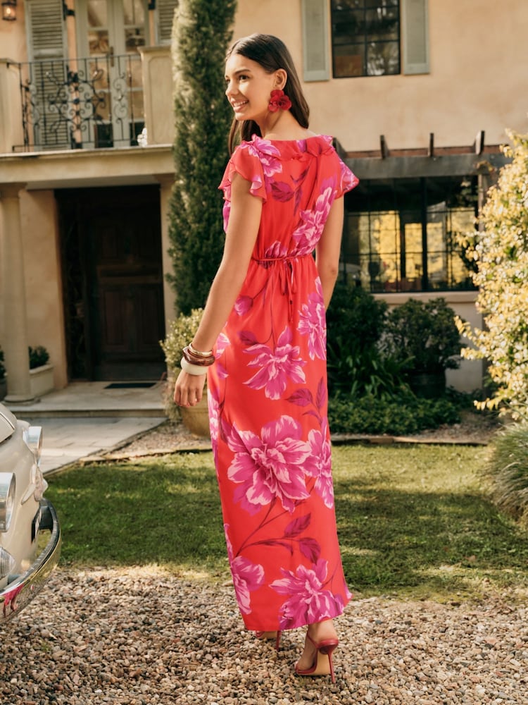 Buy Friends Like These Pink Floral Chiffon Frill Sleeve Ruffle Maxi Dress  from Next USA