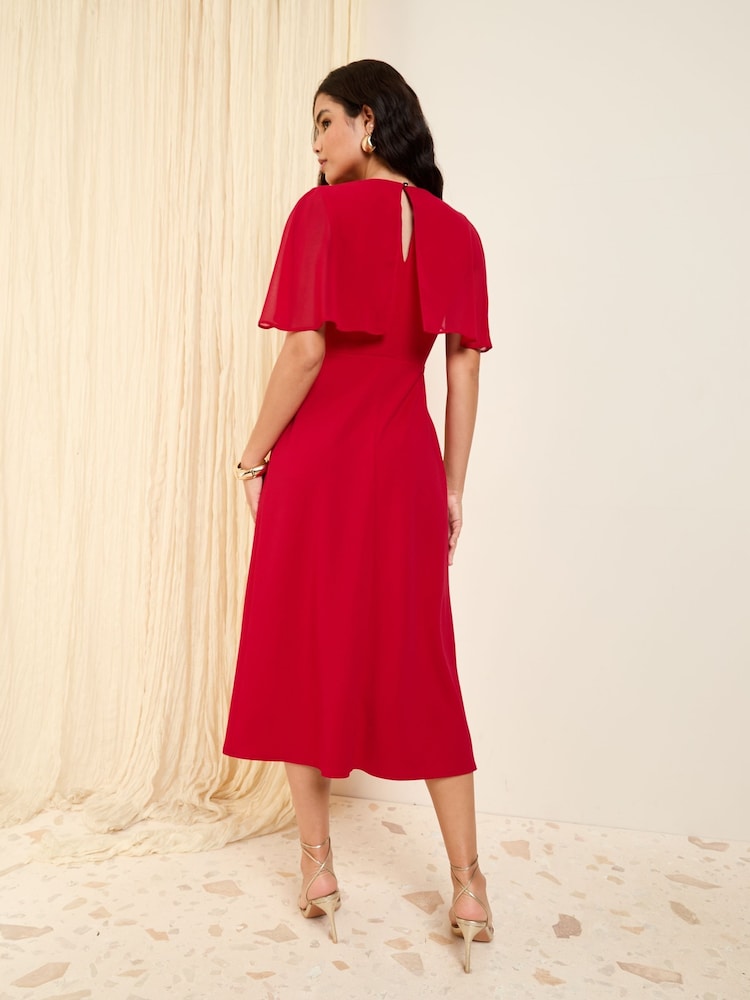 Friends Like These Red Scuba Midi Dress With Chiffon Overlay - Image 4 of 4
