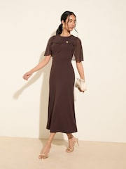 Friends Like These Chocolate Brown Scuba Midi Dress With Chiffon Overlay - Image 1 of 5