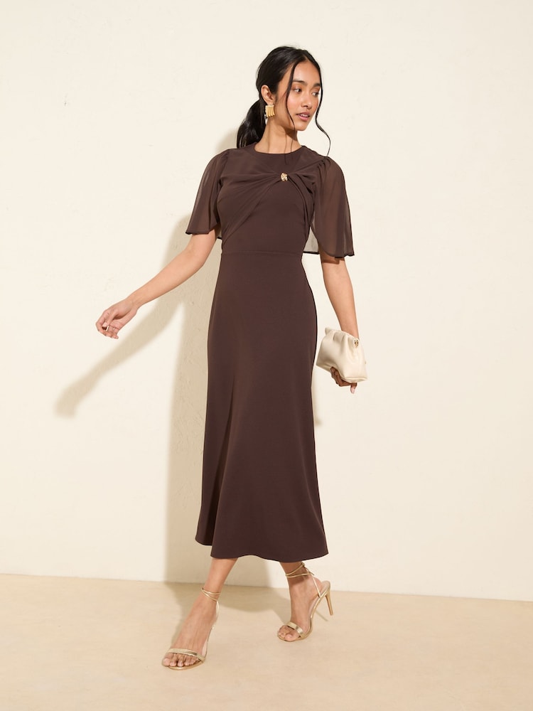 Friends Like These Chocolate Brown Scuba Midi Dress With Chiffon Overlay - Image 1 of 5