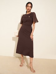 Friends Like These Chocolate Brown Scuba Midi Dress With Chiffon Overlay - Image 2 of 5