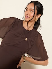 Friends Like These Chocolate Brown Scuba Midi Dress With Chiffon Overlay - Image 3 of 5