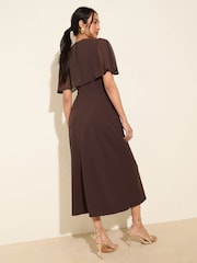 Friends Like These Chocolate Brown Scuba Midi Dress With Chiffon Overlay - Image 5 of 5