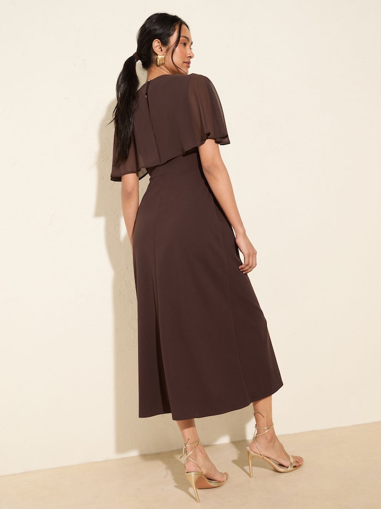 Friends Like These Chocolate Brown Scuba Midi Dress With Chiffon Overlay - Image 5 of 5
