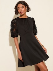 Friends Like These Black Floral Print 3D Lace Sleeve Scuba Mini Dress - Image 1 of 4