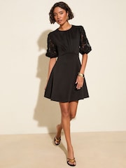 Friends Like These Black Floral Print 3D Lace Sleeve Scuba Mini Dress - Image 3 of 4