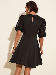 Friends Like These Black Floral Print 3D Lace Sleeve Scuba Mini Dress - Image 4 of 4