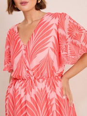 Friends Like These Red Pink Geo Curve Chiffon Ruche Waist Mini Dress - Image 2 of 4