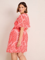 Friends Like These Red Pink Geo Curve Chiffon Ruche Waist Mini Dress - Image 4 of 4