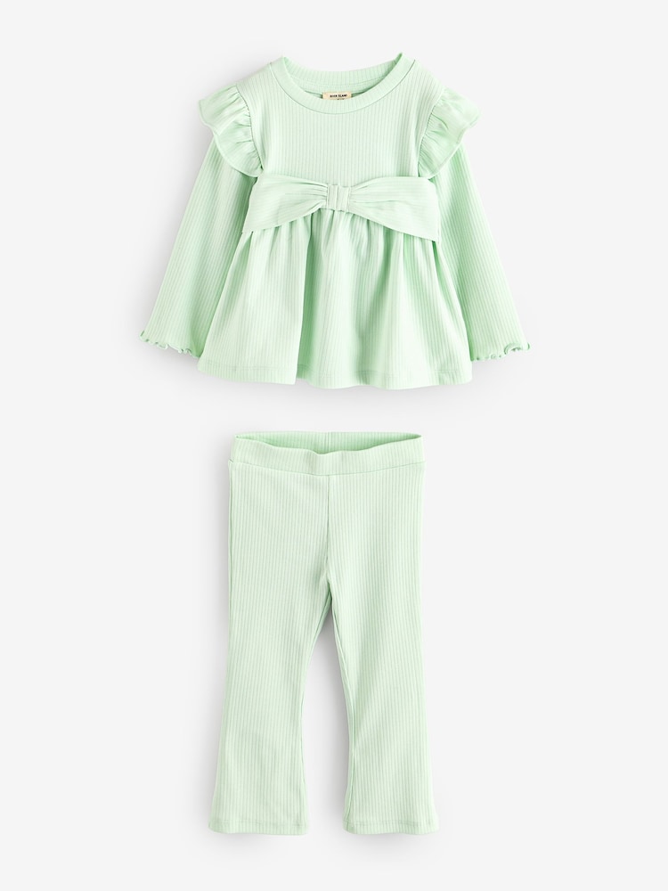 River Island Green Girls Bow Peplum Kickflare Set - Image 1 of 6 River Island Green Girls Bow Peplum Kickflare Set - Image 1 of 6