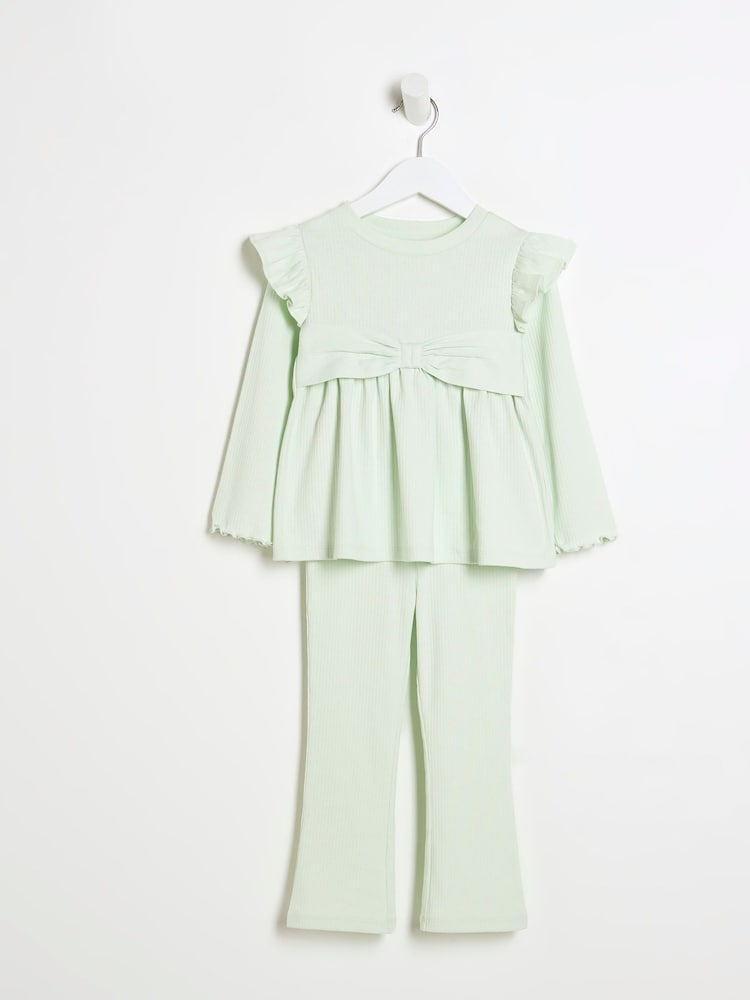 River Island Green Girls Bow Peplum Kickflare Set - Image 2 of 6