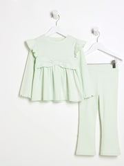 River Island Green Girls Bow Peplum Kickflare Set - Image 4 of 6