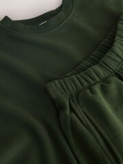 Khaki Green Supersoft Peached Essentials Crew Neck Seam Detail Sweatshirt and Joggers 2 Pack - Image 4 of 5