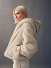 White Hooded Zip Through Faux Fur Jacket - Image 3 of 9