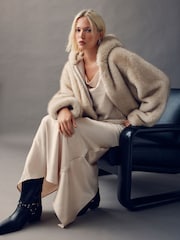 White Hooded Zip Through Faux Fur Jacket - Image 4 of 9