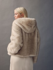 White Hooded Zip Through Faux Fur Jacket - Image 5 of 9