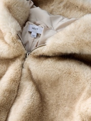 White Hooded Zip Through Faux Fur Jacket - Image 8 of 9