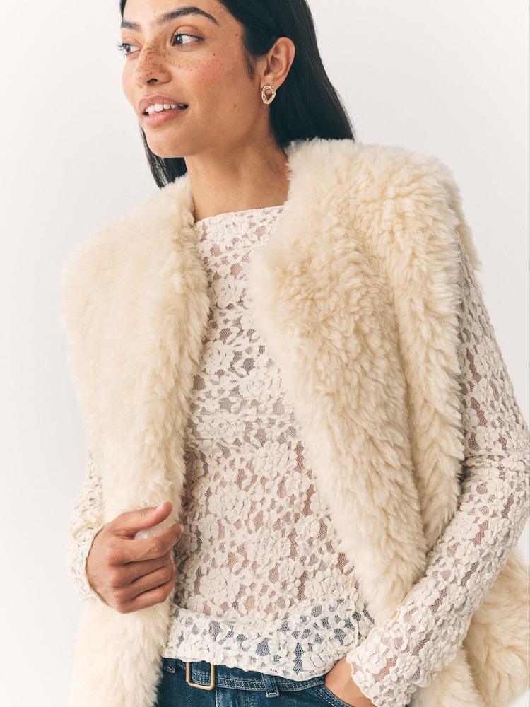 Cream Faux Fur Gilet - Image 8 of 8