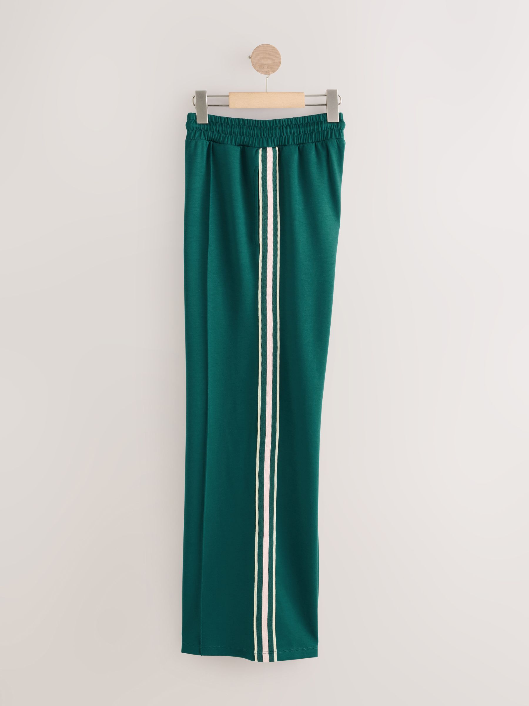 Buy Forest Green Slinky Wide Leg Side Stripe Track Trousers from