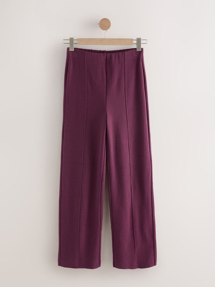 Plum Purple Supersoft Cosy Rib Wide Leg Knitted Trousers - Image 1 of 3 Plum Purple Supersoft Cosy Rib Wide Leg Knitted Trousers - Image 1 of 3
