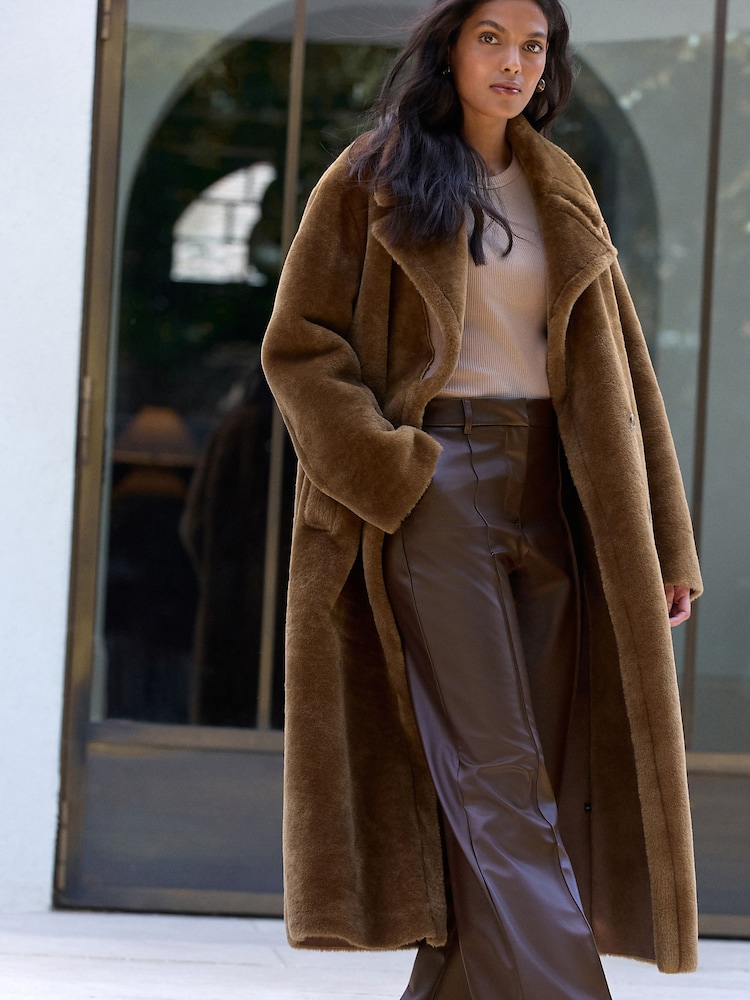 Toffee Faux Fur Maxi Coat - Image 1 of 8