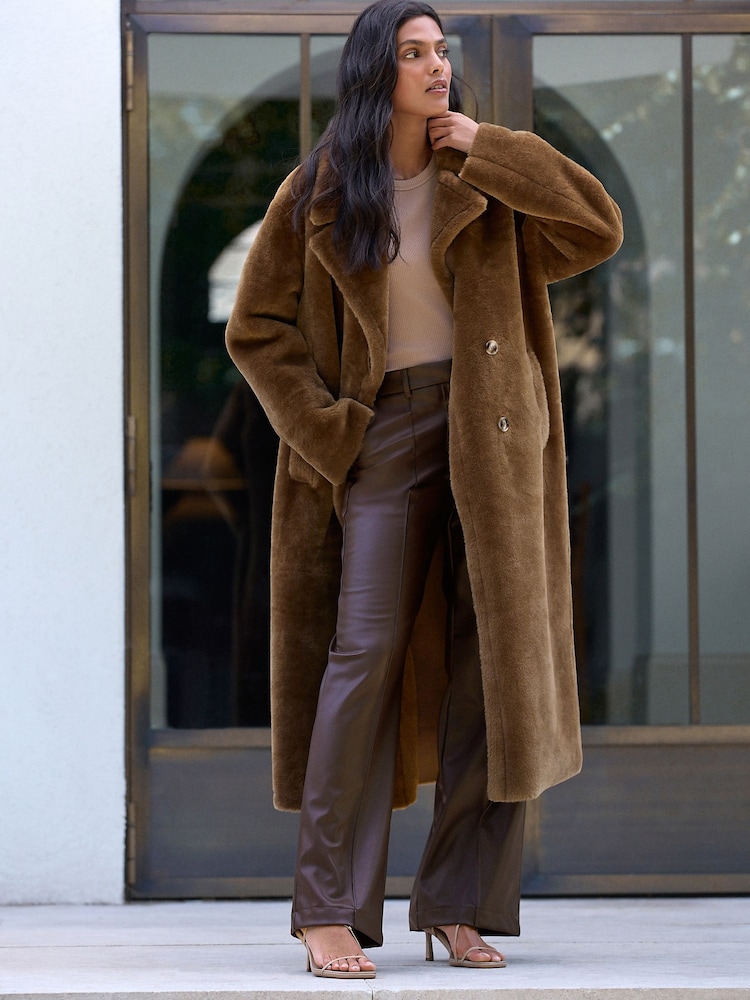 Toffee Faux Fur Maxi Coat - Image 2 of 8