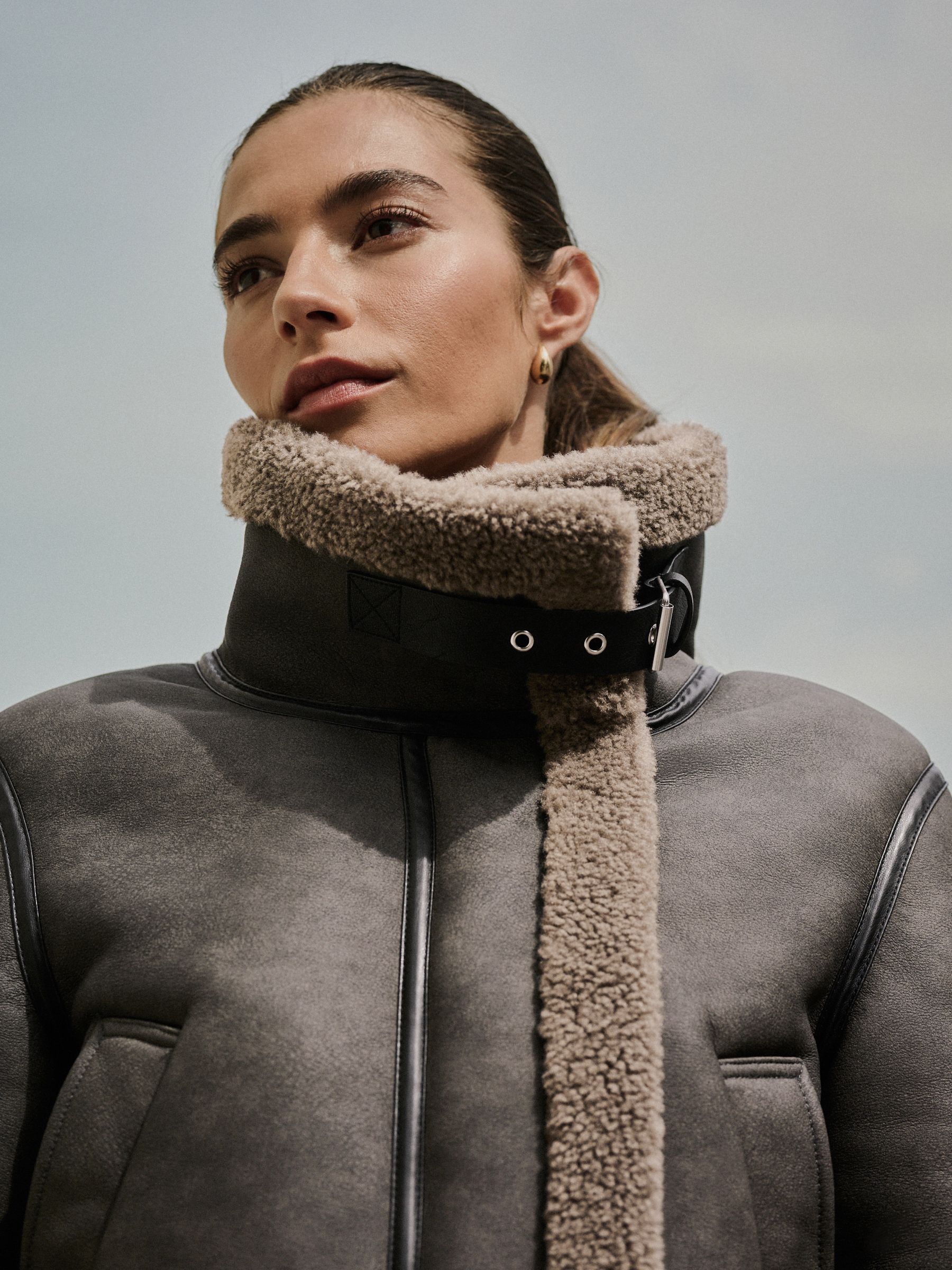 Buy Charcoal Grey Borg Lined Funnel Neck Aviator Jacket from Next USA