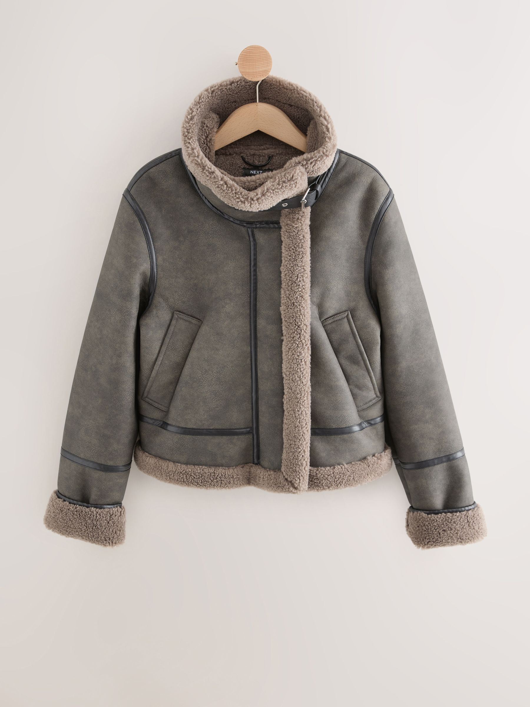 Buy Charcoal Grey Borg Lined Funnel Neck Aviator Jacket from Next USA