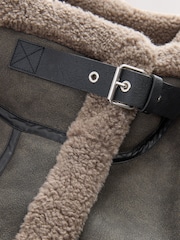 Charcoal Grey Borg Lined Funnel Neck Aviator Jacket - Image 7 of 10