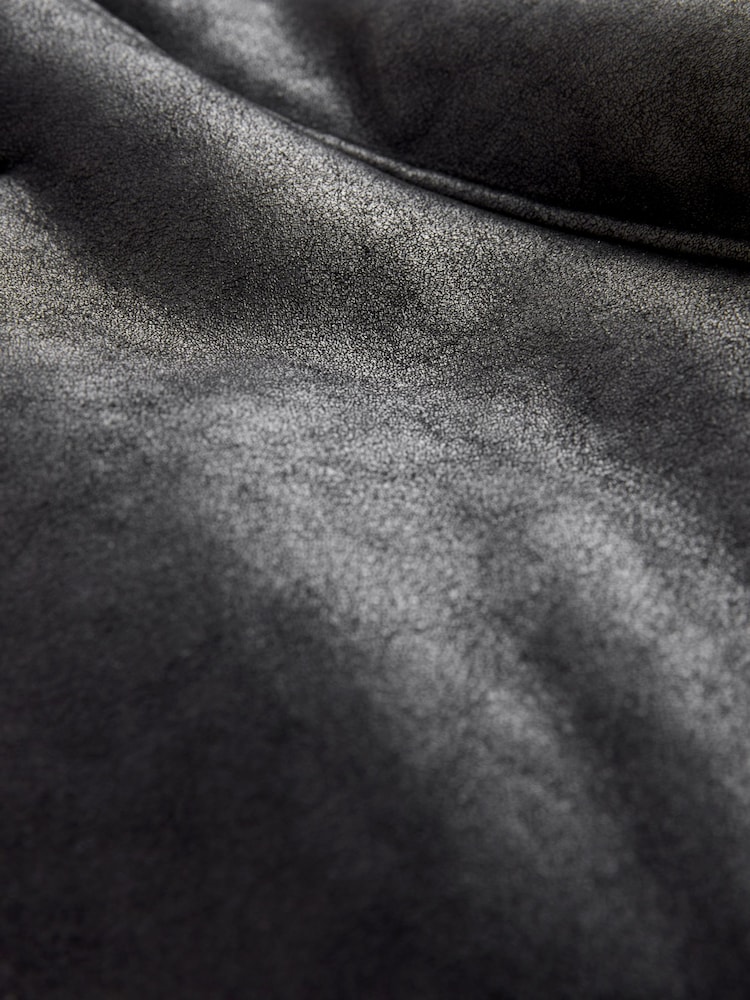 Black Faux Shearling Cropped Aviator Jacket - Image 7 of 7