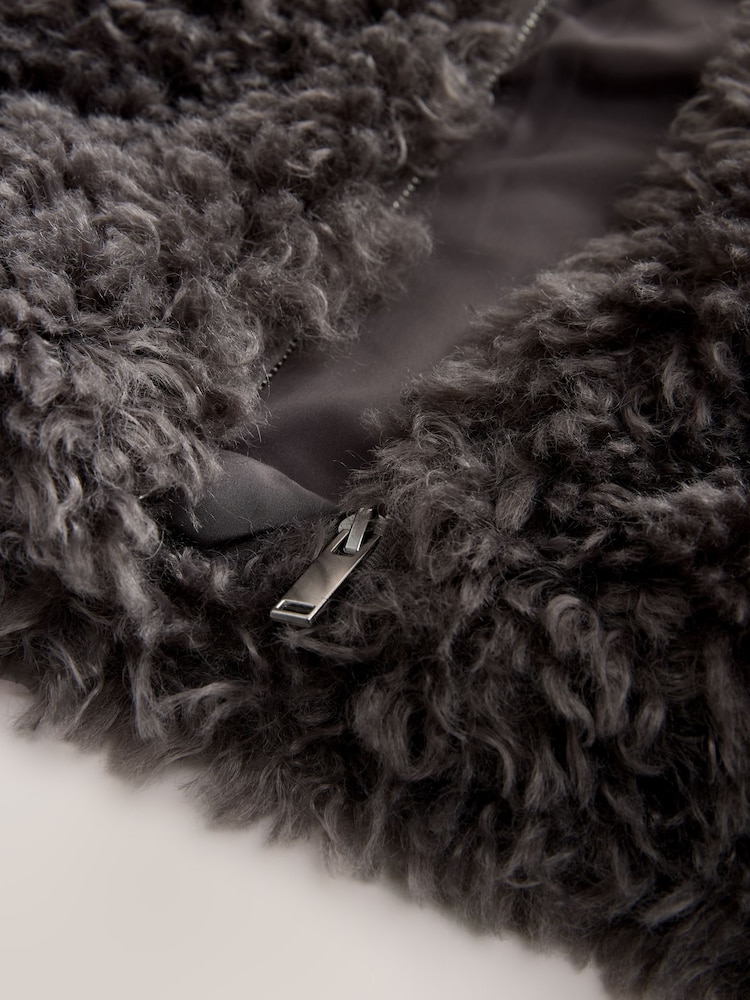 Grey Funnel Neck Zip Through Faux Fur Jacket - Image 7 of 7
