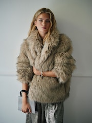 Neutral Faux Fur Jacket - Image 1 of 8