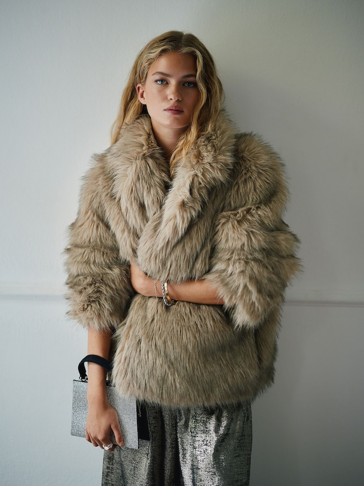 Neutral Faux Fur Jacket - Image 1 of 8
