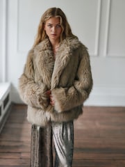 Neutral Faux Fur Jacket - Image 2 of 8