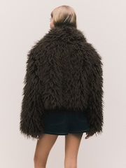 Chocolate Brown Shaggy Faux Fur Coat - Image 4 of 8