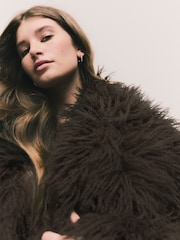 Chocolate Brown Shaggy Faux Fur Coat - Image 5 of 8